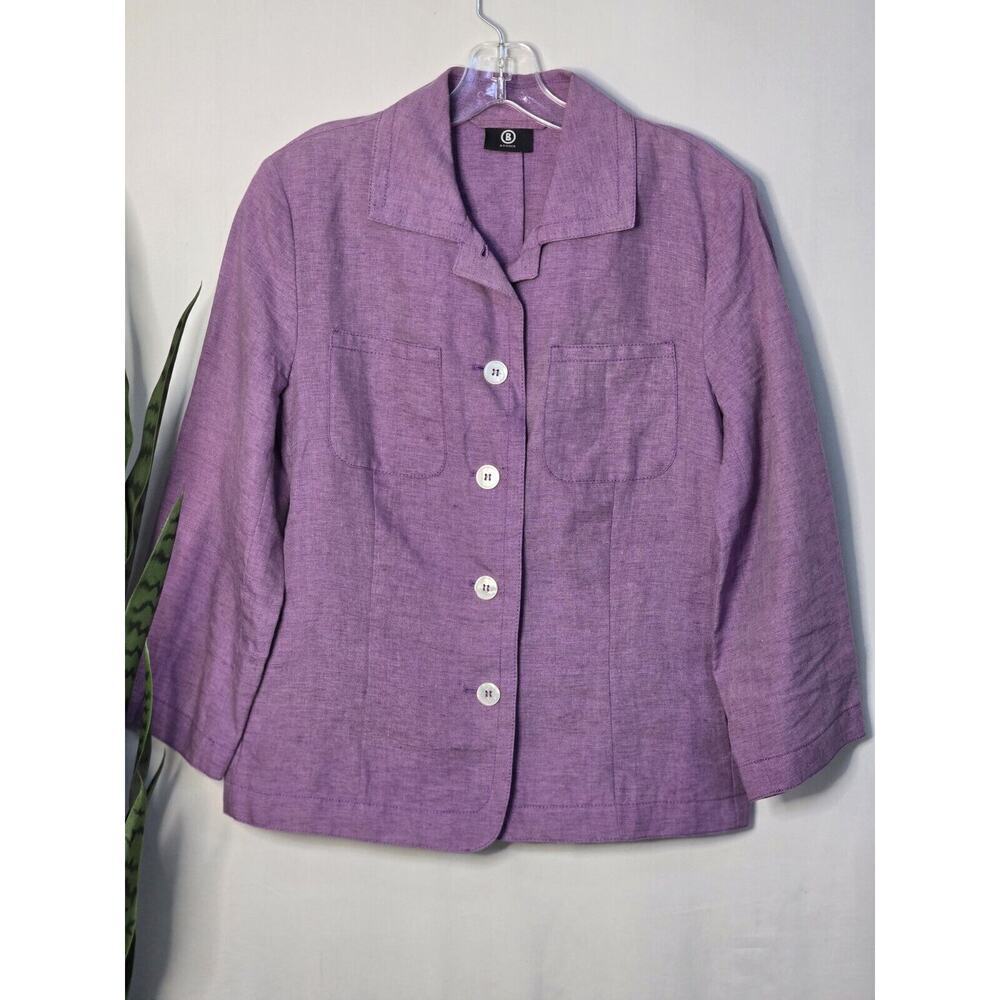 Bogner Womens Light Purple Linen Button Front Bracelet Sleeve Jacket Size 38/8/M